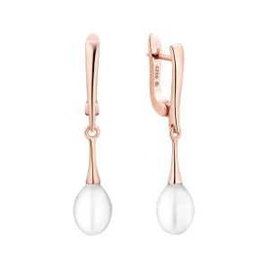 Cercei lungi din argint placat cu aur roz cu perle naturale albe si tortite DiAmanti SK25218GEL_W-G (Argint 925‰ 2,5 g.)